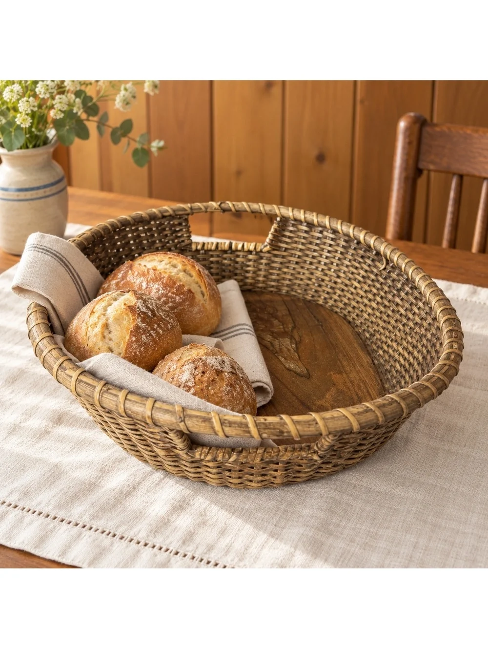 Vintage Woven Basket Stonewall Kitchen Wood Bottom Serving Tray 14 Inch